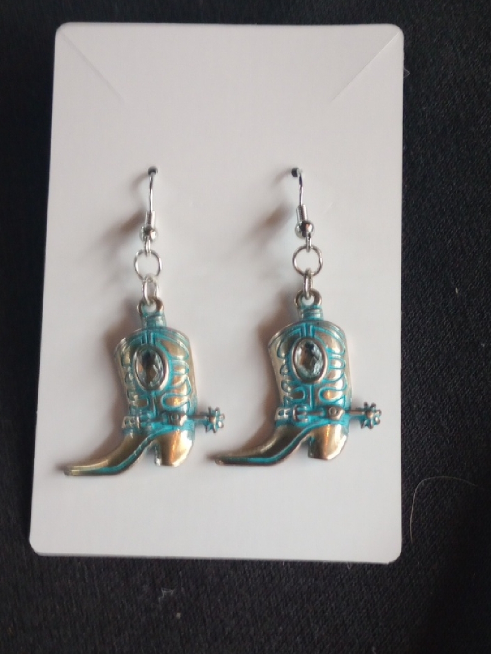 Hand Crafted Turquoise and Gold Cowboy Boot Dangle Earrings
